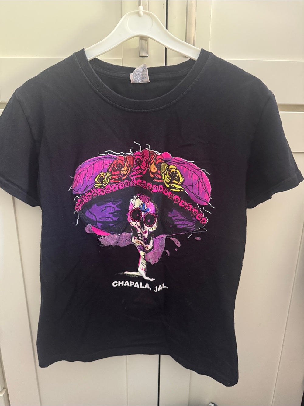 Girls' Black Sugar Skull Graphic Tee with Pink & Purple Accents